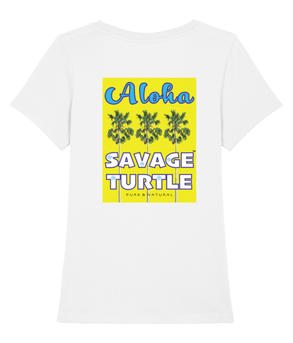 White Ladies Savage Turtle T-shirt Aloha Palms