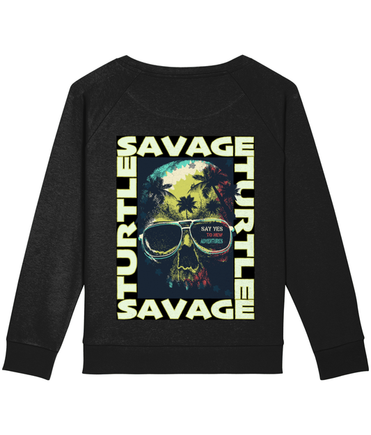 Ladies Sweater Black Say Yes Skull