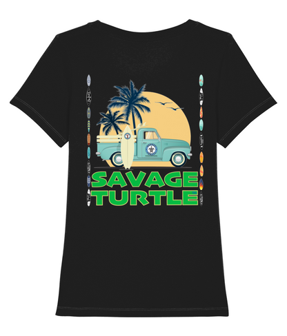 Ladies Black T-shirt Savage Turtle Surf Truck 2