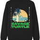 Premium Black Sweater Savage Turtle Surf Pick Up Front & Back