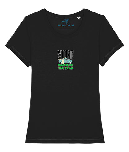 Ladies Black T-shirt Savage Turtle Surf Truck 2