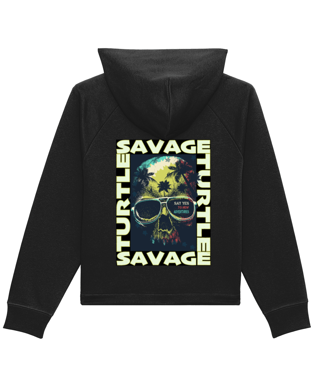 Ladies Black Hoodie Savage Turtle Skull SayYes