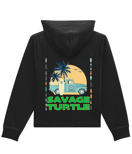 Ladies Black Hoodie Savage Turtle Surf Truck 2