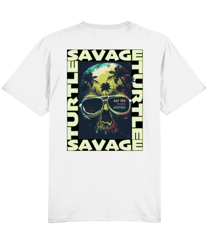 T-shirt White Savage Turtle Say Yes Skull