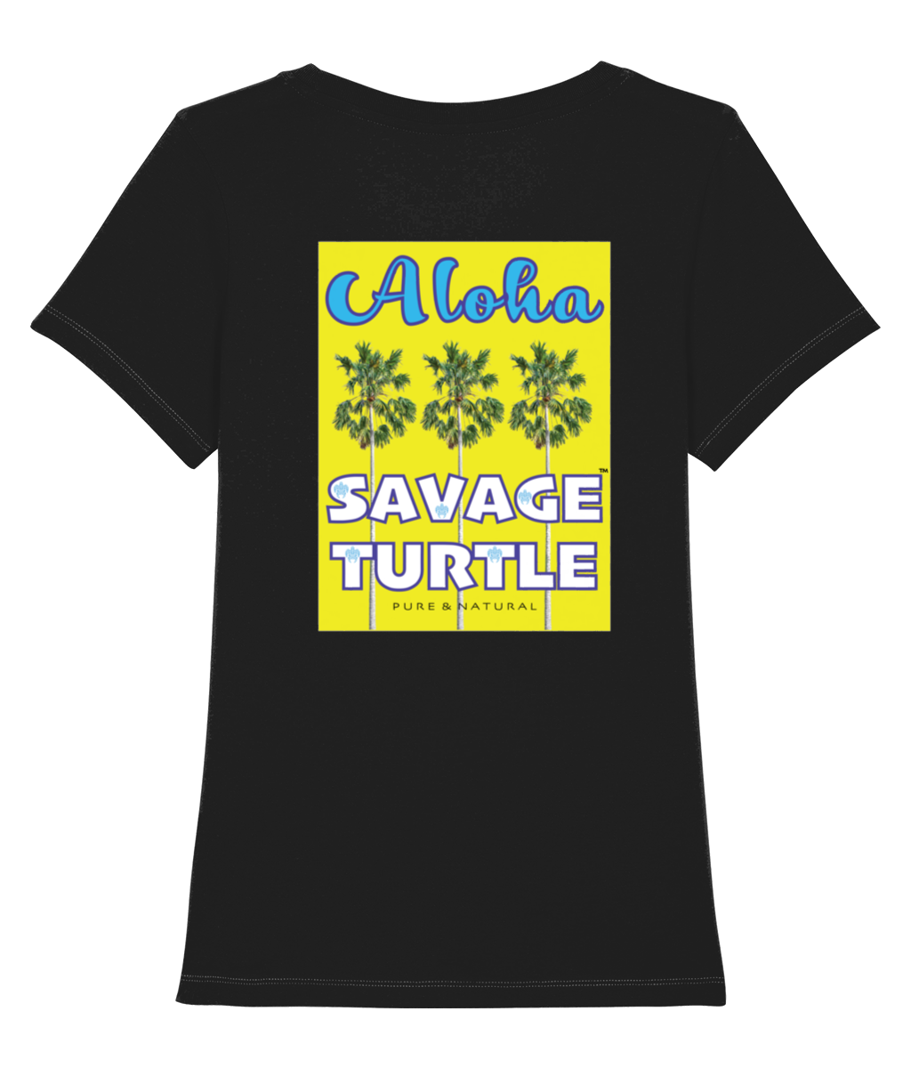 Black Ladies Savage Turtle T-shirt Aloha Palms