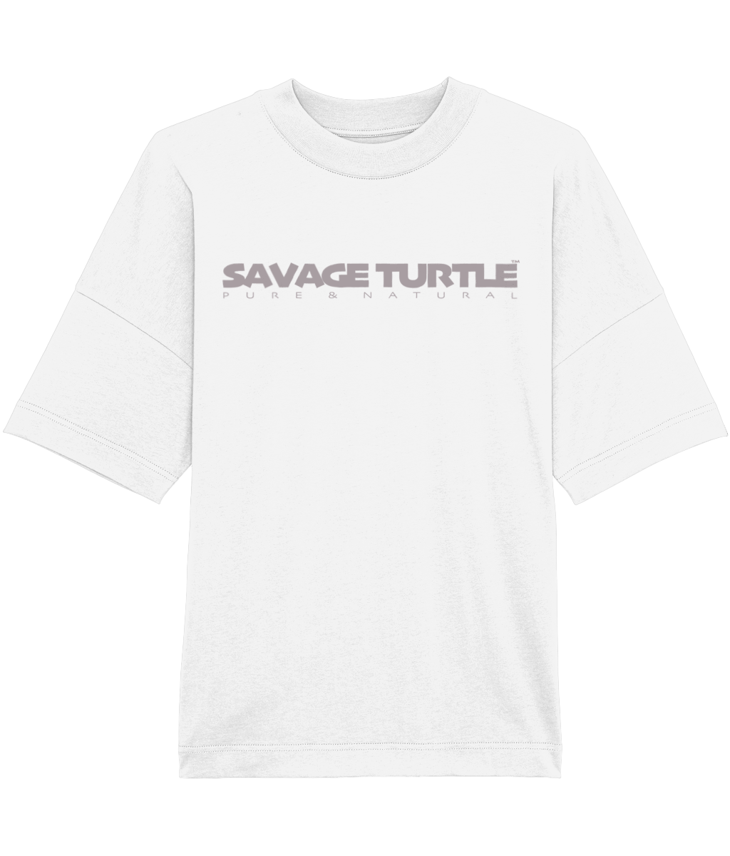 T-shirt White Oversized Savage Turtle Text