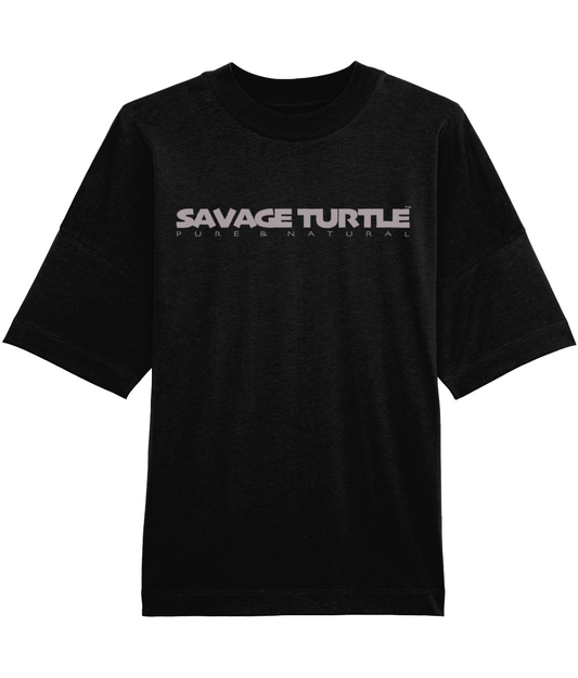 Black Oversized T-shirt Savage Turtle Text Front & Back