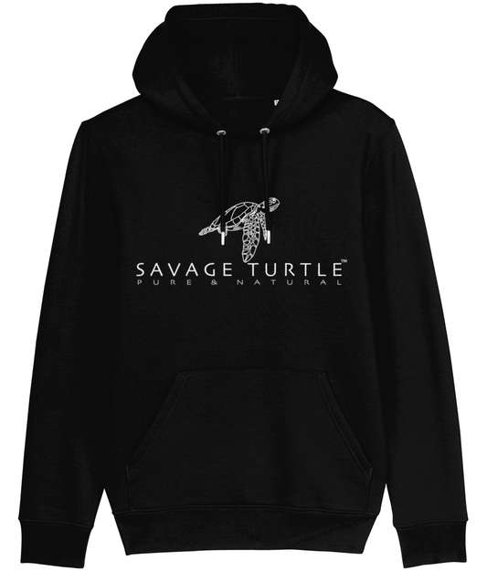 Relaxed Fit Hoodie Black Classic Savage Turtle White Print